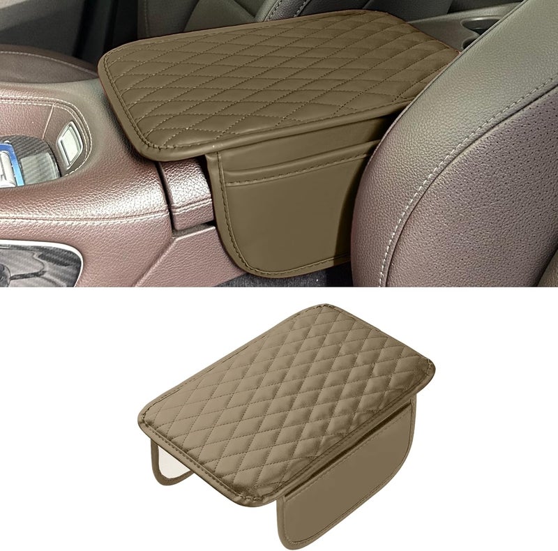 Tioollev Car Armrest Box Cover Diamond Quilted Grade Leather Console Organizer Car with Side Storage Pocket Universal Vehicle Middle Console Cover, Most Vehicle, SUV, Truck. (Beige) - Image 1